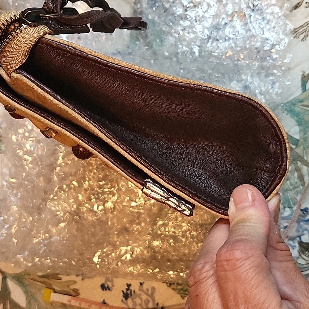 Jimmy Choo Beige and Brown Embellished Leather Wristlet Clutch - Picture 12 of 13